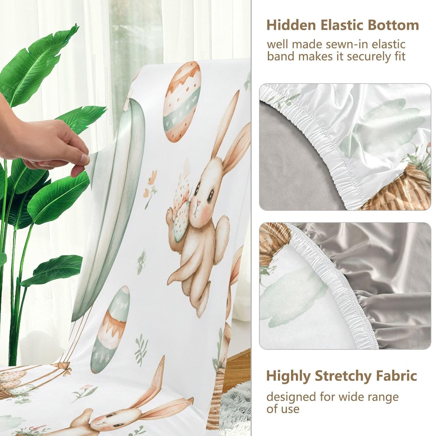 ALAZA Chair Covers for Dining Room, Easter Bunnies Easter Eggs Baskets Hot Air Balloons Stretch Chair Cover Sets Chair Protector Removable Washable for Ktichen Restaurant Hotel