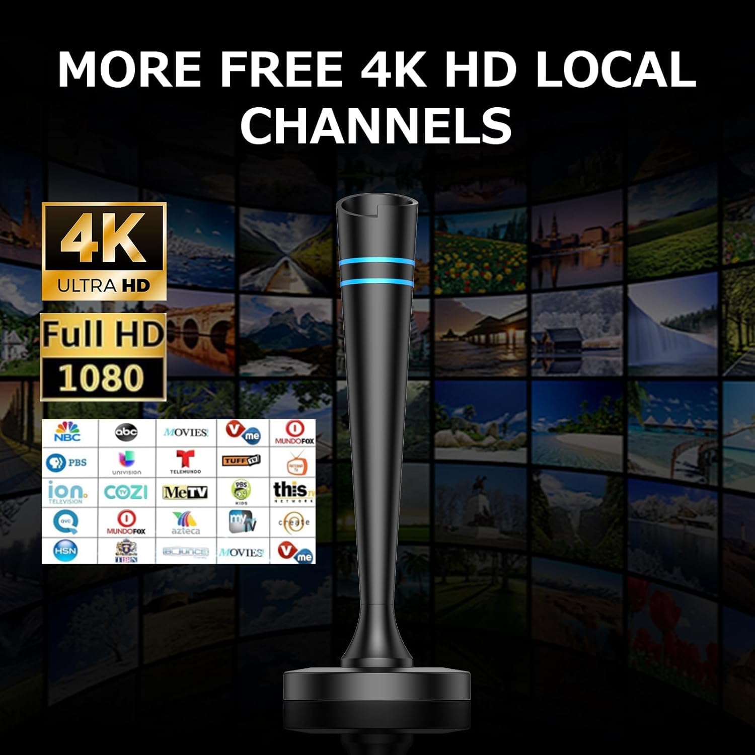 Antenna TV da interni per Smart TV, antenna digitale per Smart TV con canali locali, antenna TV a lungo raggio ricezione con amplificatore di segnale, ricezione forte a 360°, supporta 4K 1080p HD