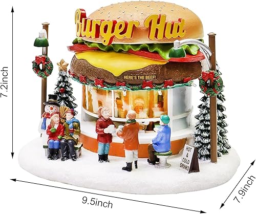 Miniatura 3 de MOMENTS IN TIME Christmas Village Burger Shop - Edificio iluminado con LED y música, reproduce 8 canciones navideñas clásicas, decoración navideña
