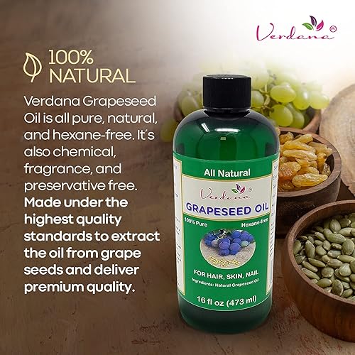 Miniatura 3 de Verdana Aceite de semilla de uva calidad premium totalmente natural y libre de hexano ideal para el cuidado de la piel cara uñas y cabello 32 onzas