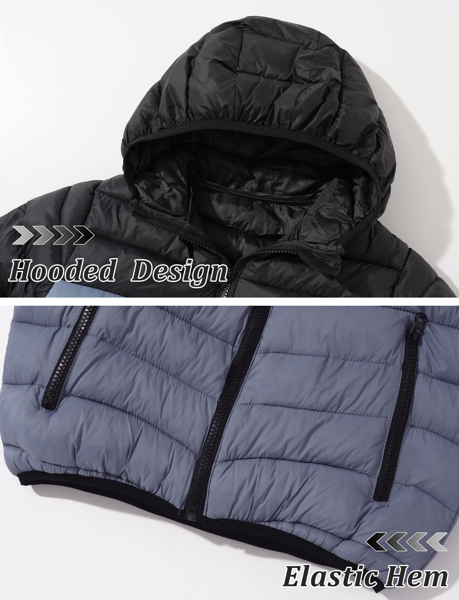 SEAUR Chaqueta Puffer Ligera de Invierno para Niños Casual Cálida Acolchada con Capucha Plegable Resistente al Viento con Cremallera 7-16 Años, gris, 7-8 años