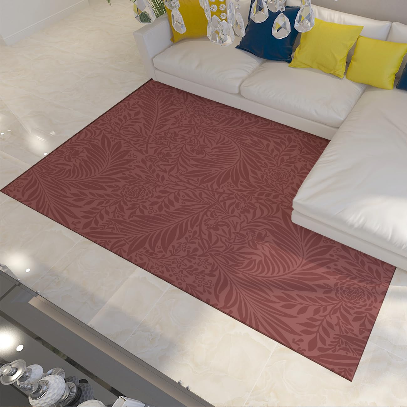 Tapis salon mince pliable 180x240cm style vintage art botanique fleuri