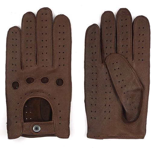 Miniatura 7 de Harssidanzar Guantes de conducción de piel de ciervo para hombre, guantes de motocicleta sin forro para hombre
