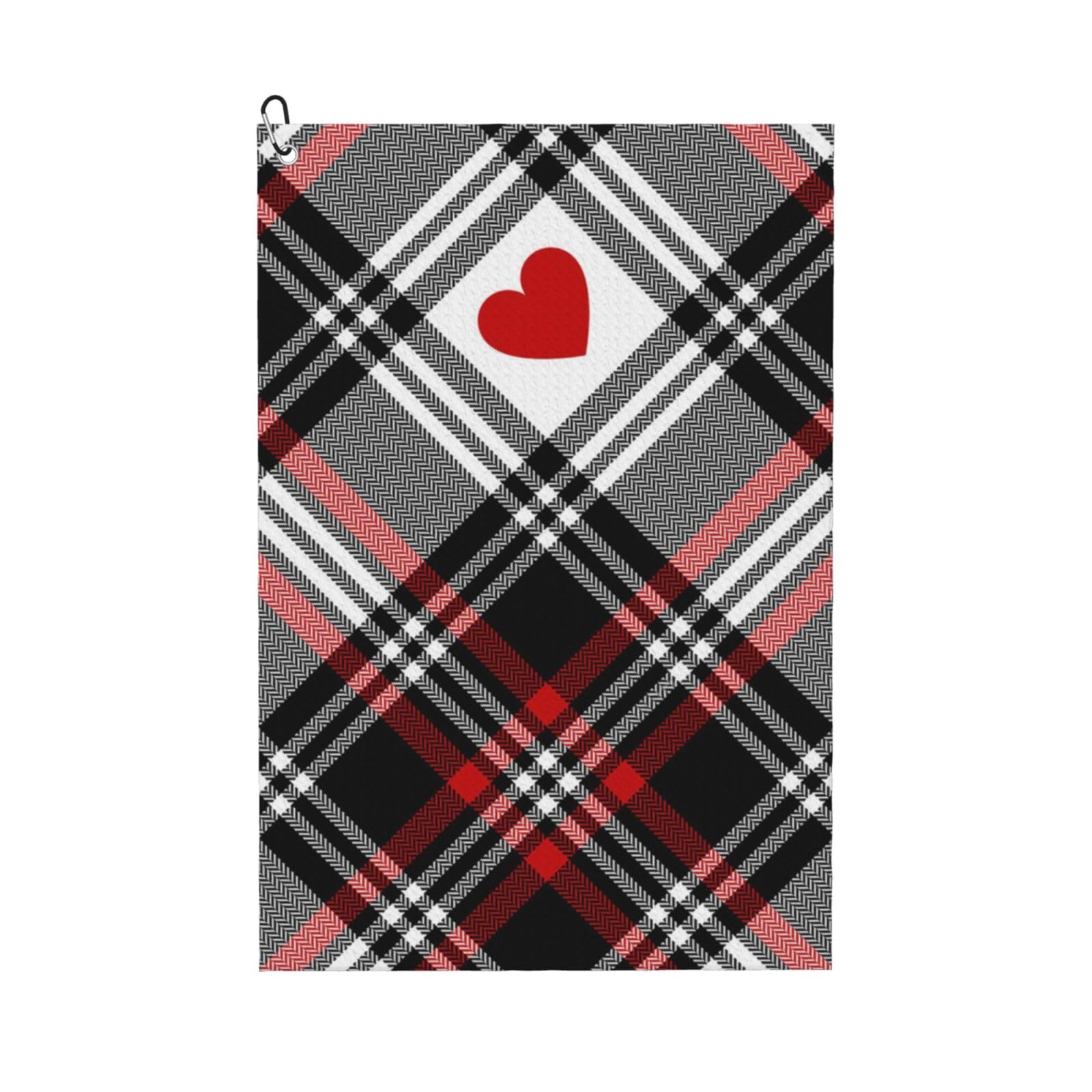 Hnnkloy Valentines Plaid Hearts, 16x24 in Portable Waffle Golf Towels with Carabiner Clip for Golf Bag