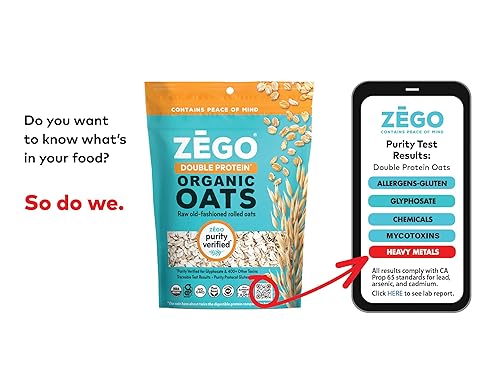 Vista 5 de ZEGO - Copos de avena orgánica sin gluten, con doble proteína, avena tradicional, (14 onzas)