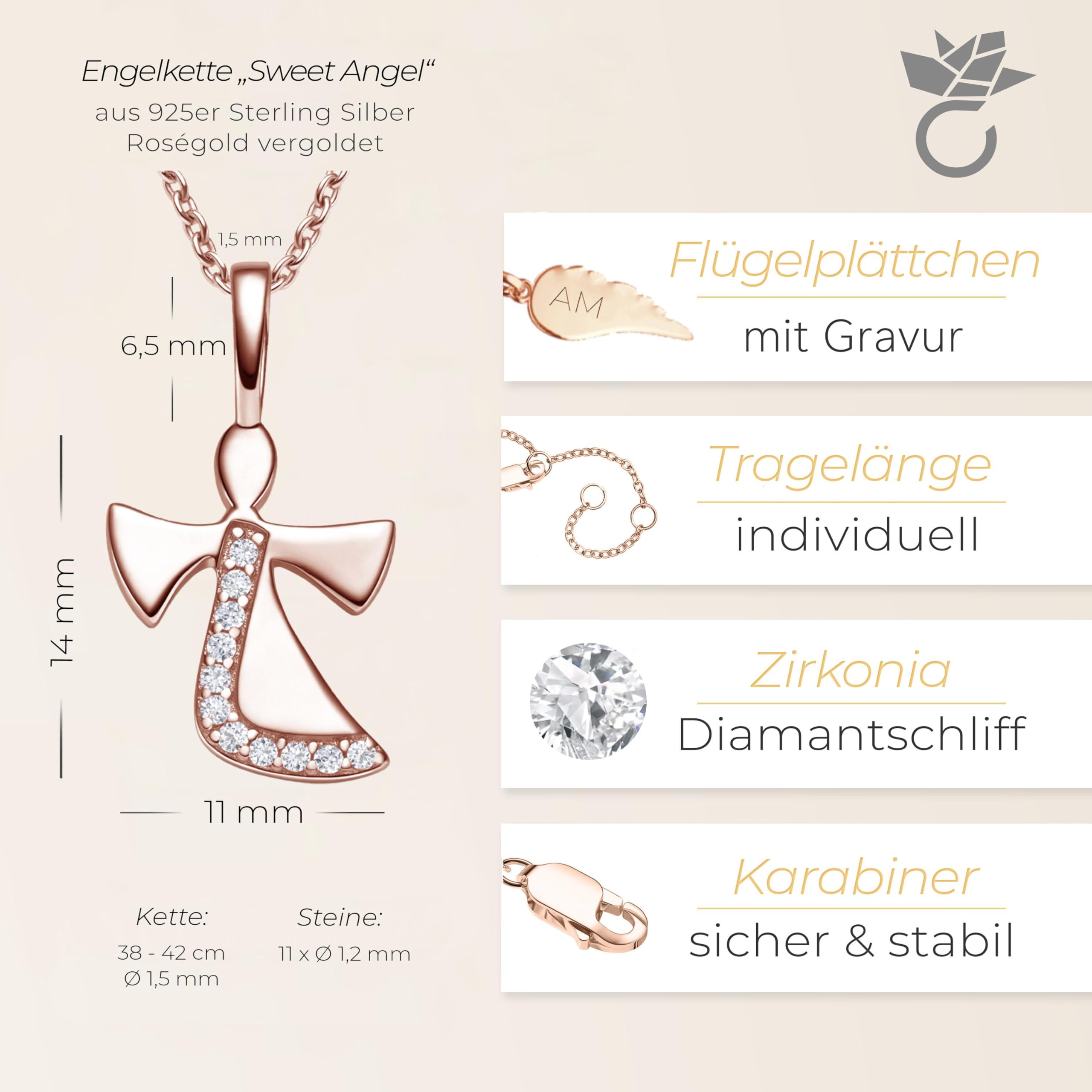 Geschenke zur Einschulung Mädchen, Schutzengel Kette Silber 925 Rosegold | Engel-Anhänger vergoldet Halskette, Geschenk Schulanfang Schultüte Inhalt Füllung Schulkind, Kinderschmuck