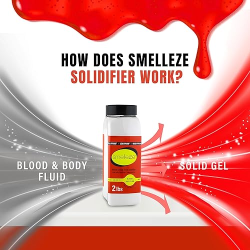 Miniatura 5 de SMELLEZE Limpieza de residuos de sangre y líquidos corporales súper absorbente, solidificador y desodorante 2 lb. Los gránulos absorben sangre,