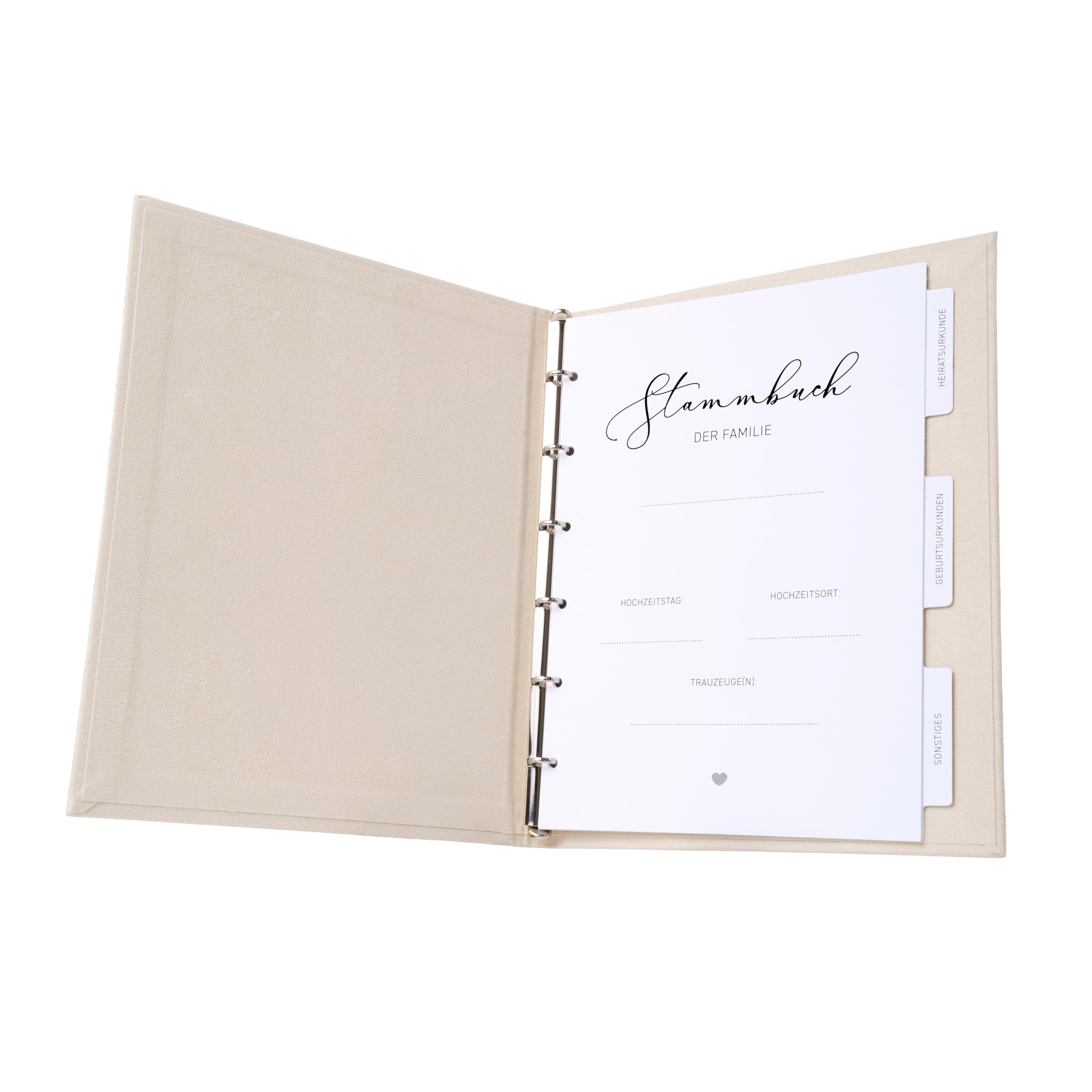 Stammbuch Hochzeit Beige-Grau Gold Samt Velour, handgefertigt inkl. vorgedruckten Innenseiten -Standesamt Familiestammbuch, 16x21 cm