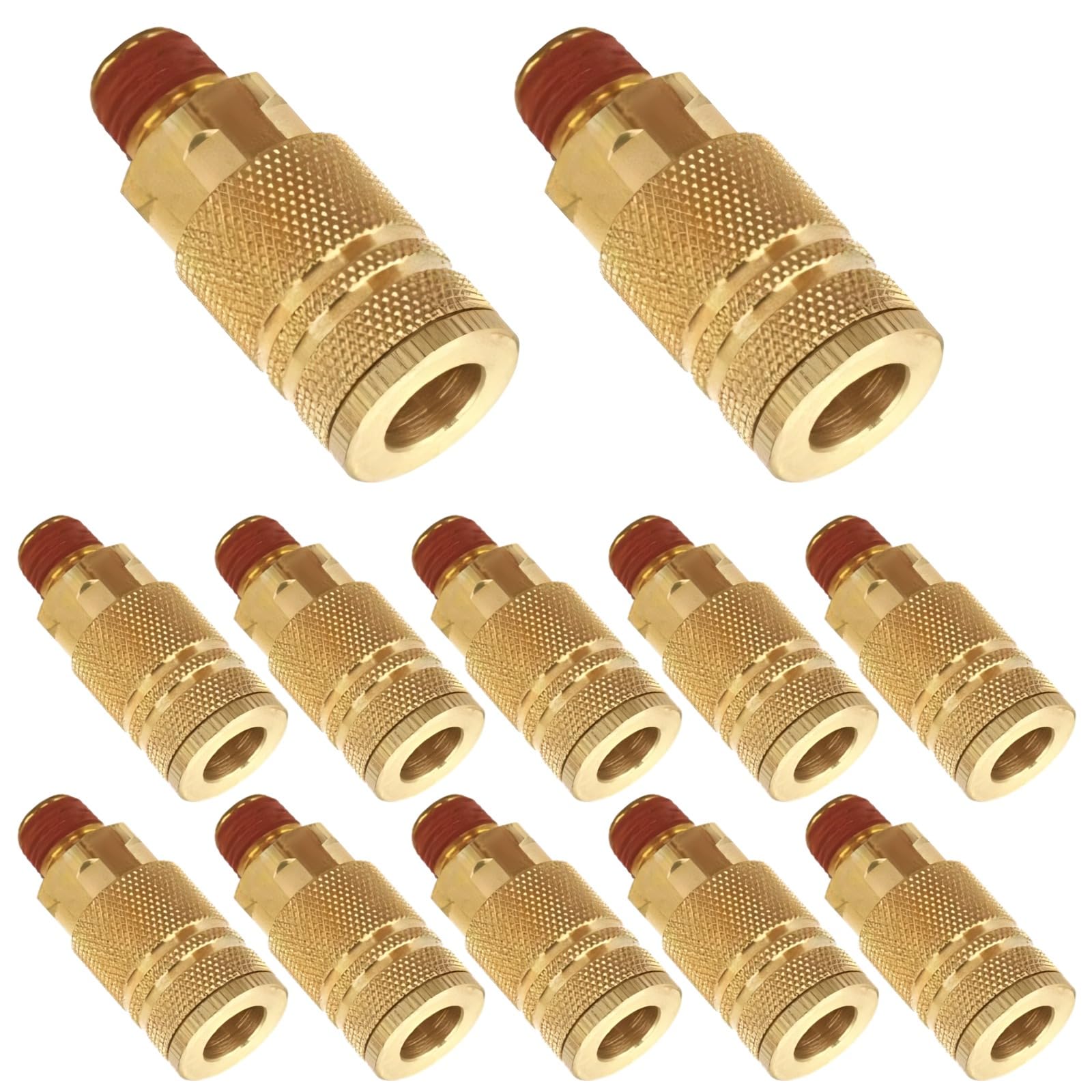 12 raccordi per tubo dell'aria, raccordi NPT a connessione rapida da 1/4 di pollice per utensili pneumatici, metallo placcato rame con guarnizioni in gomma, modello di presa antiscivolo, connessione