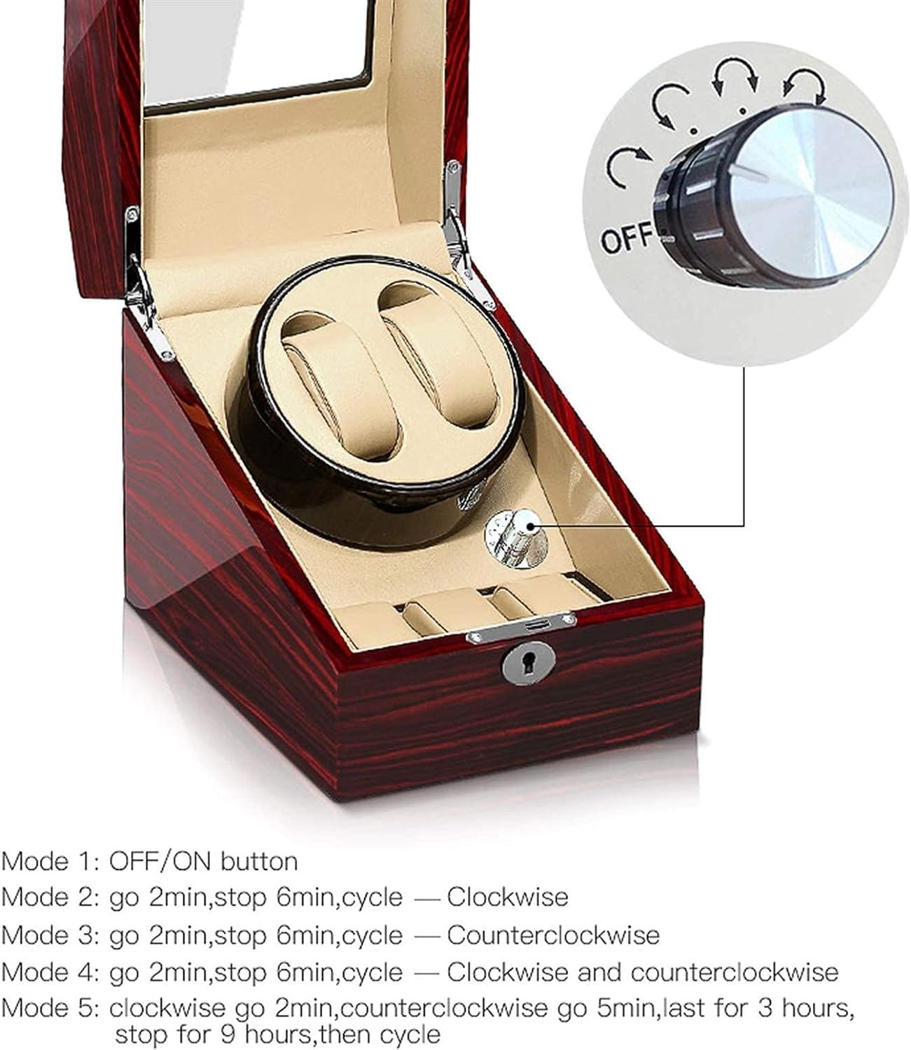 FENOKD Watches and Jewelry Automatic Watch Winder 2+3 Watch Winder Box with Quiet Motor Dual Power Supply 4 Rotation Mode Piano