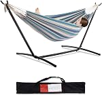 PNAEUT Double Hammocks with Stand for Outside, Portable Space Saving Heavy-Duty Steel Frame for Indoor Outdoor Patio Yard, Easy Assembly, 2 Person 450 lbs Capacity (Coffee)