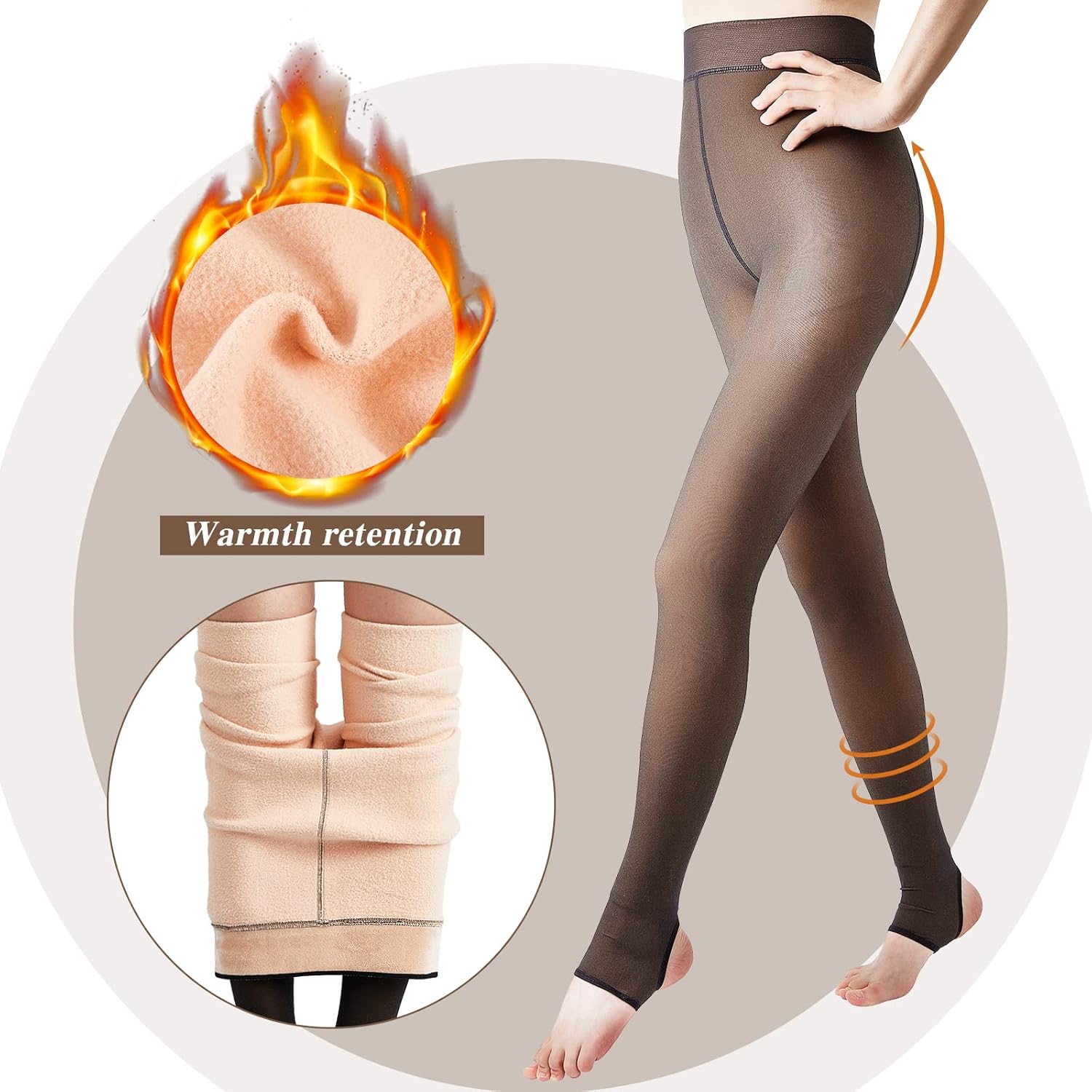 Eurzom 3 Pairs Fleece Lined Stirrup Tights Women Fake Translucent Thermal Elastic Skin Colored Tights Warm Pantyhose - Image 3