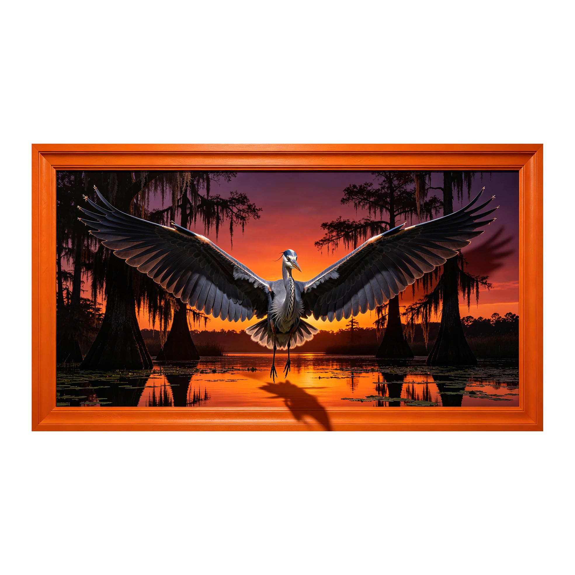 Yzpallescene 3D Framed Wall Art 50cm×100cm Flying Heron Sunset Wetland Seascape Realistic Panoramic Large Size SelfAdhesive Removable Wall Decor Prints Artwork for Living Room Bedroom Office