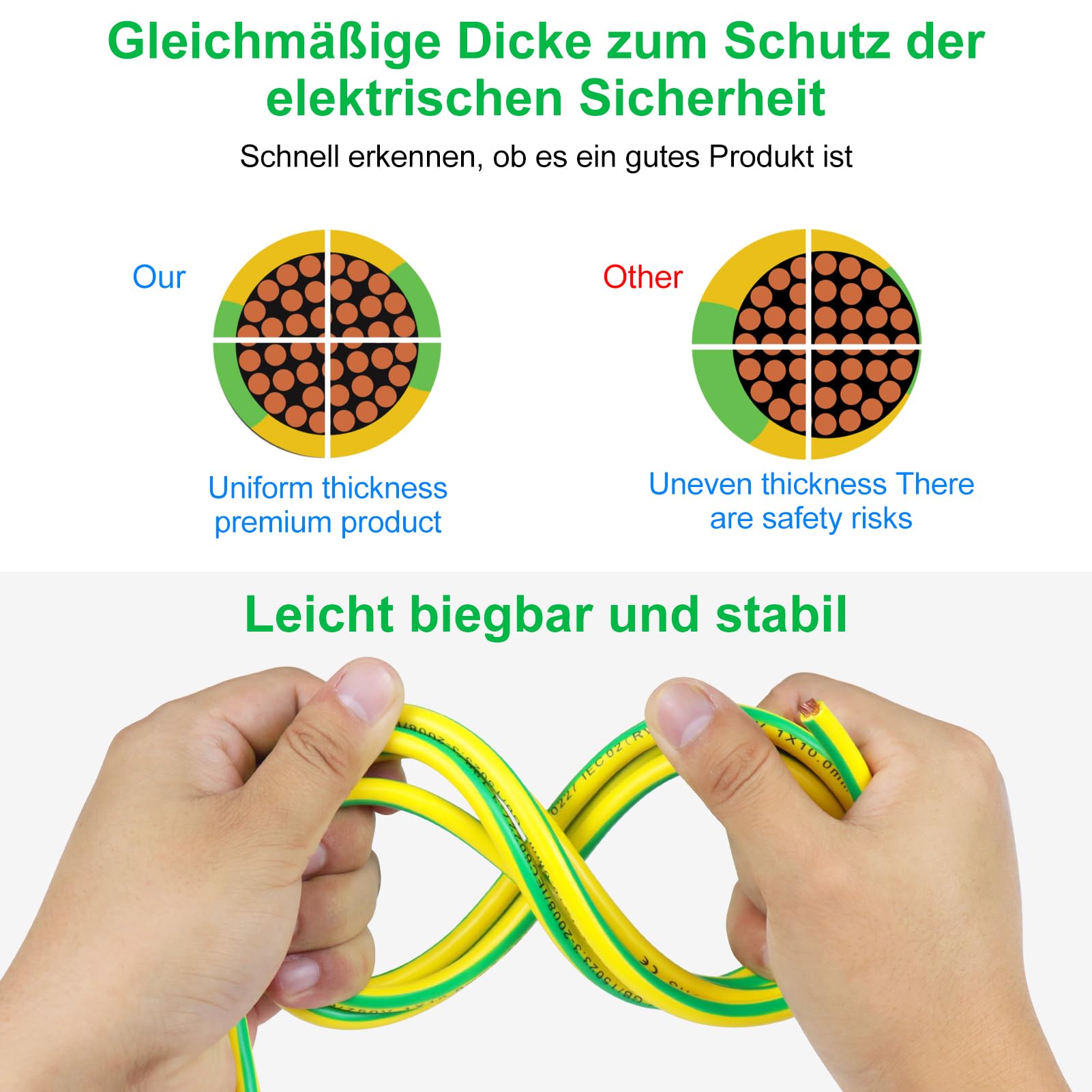 LightingWill 10 meter, 1 x 6 mm² aardkabel, 6 mm² elektrische kabel, aardkabel, groen-geel, pvc, flexibele bedradingskabel voor aardingstoepassingen en elektrische installaties