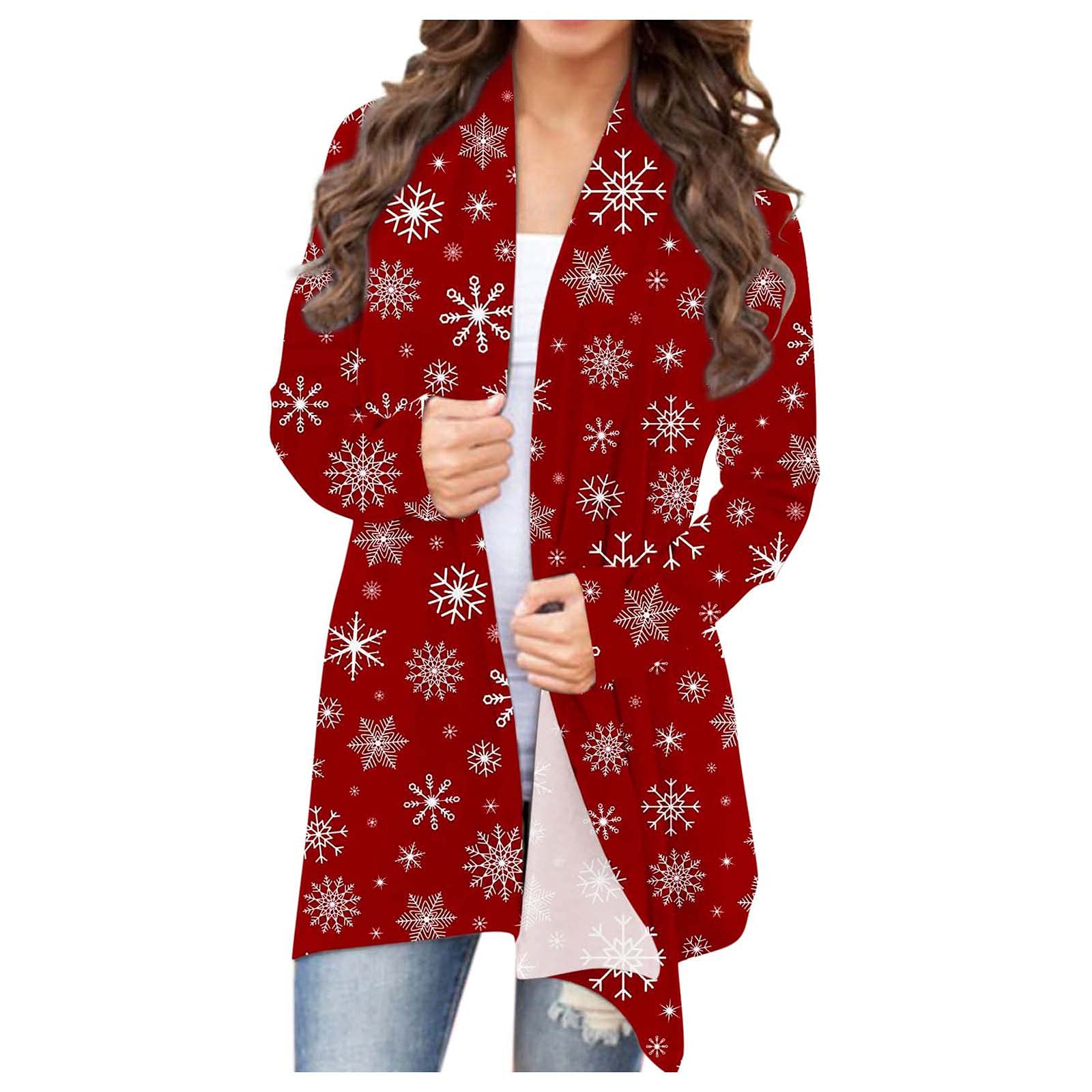 Womens ChristmasFunny Pumpkin Ghost Graphic Tops Long Sleeve Open Front Cardigan Blouse Lightweight Coat Red