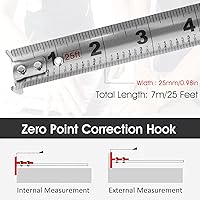 Vista 3 de Cinta métrica de acero inoxidable de 25 pies/24.6 ft, herramientas todopoderosas, impermeable, regla de medida retráctil, cinta métrica, cinta