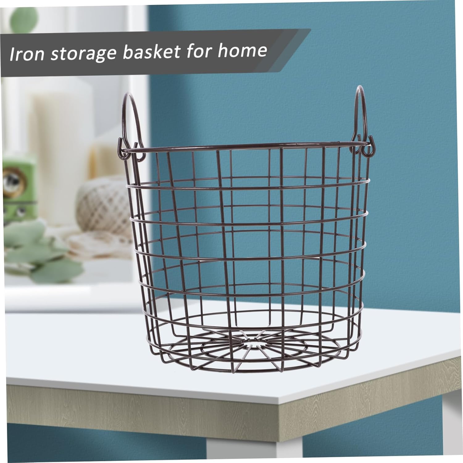 PRETYZOOM Iron Laundry Hamper Medium with Side Handles Hollow Out Wire Storage Basket for Clothes and Sundries Wear Resistant Home Organizer in Coffee Color