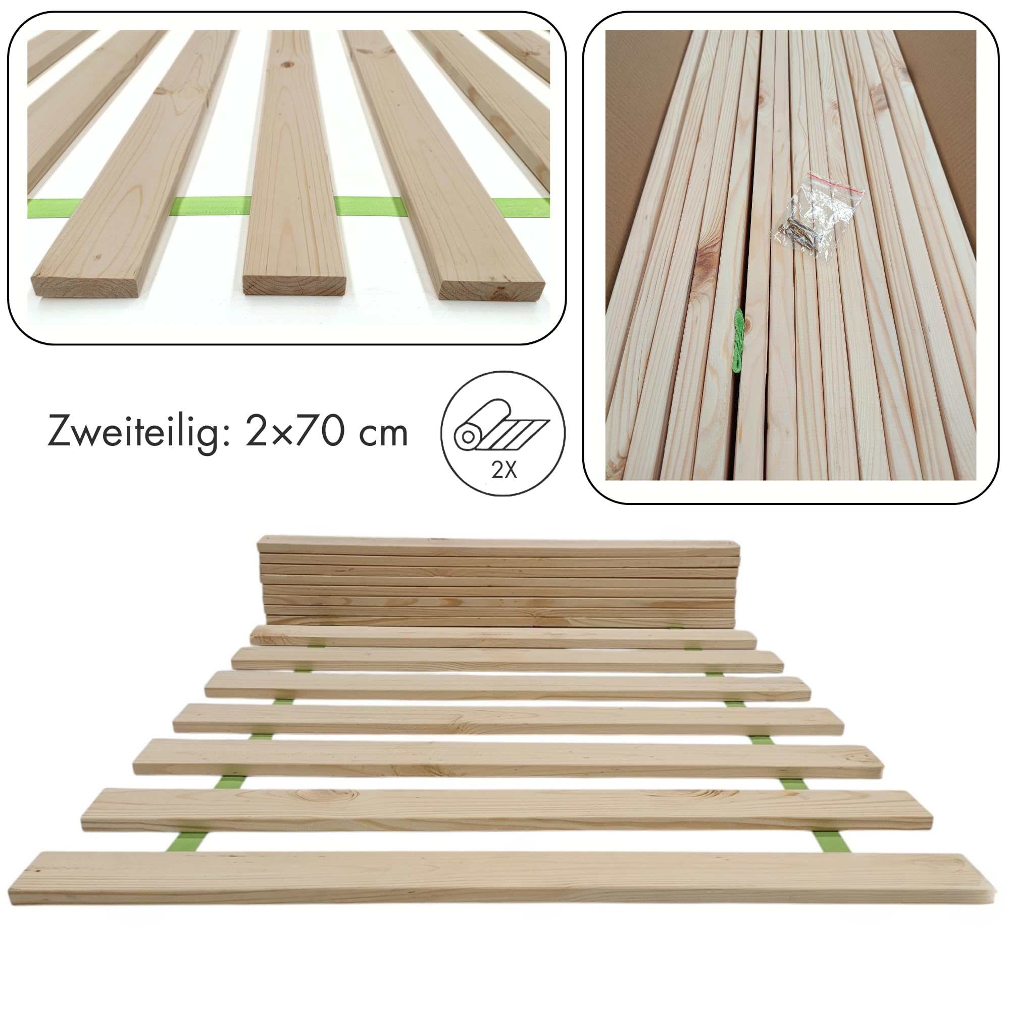 INNOVAHOME Standard Rollrost 140x200 - Zweiteiliger Kiefernholz Lattenrost