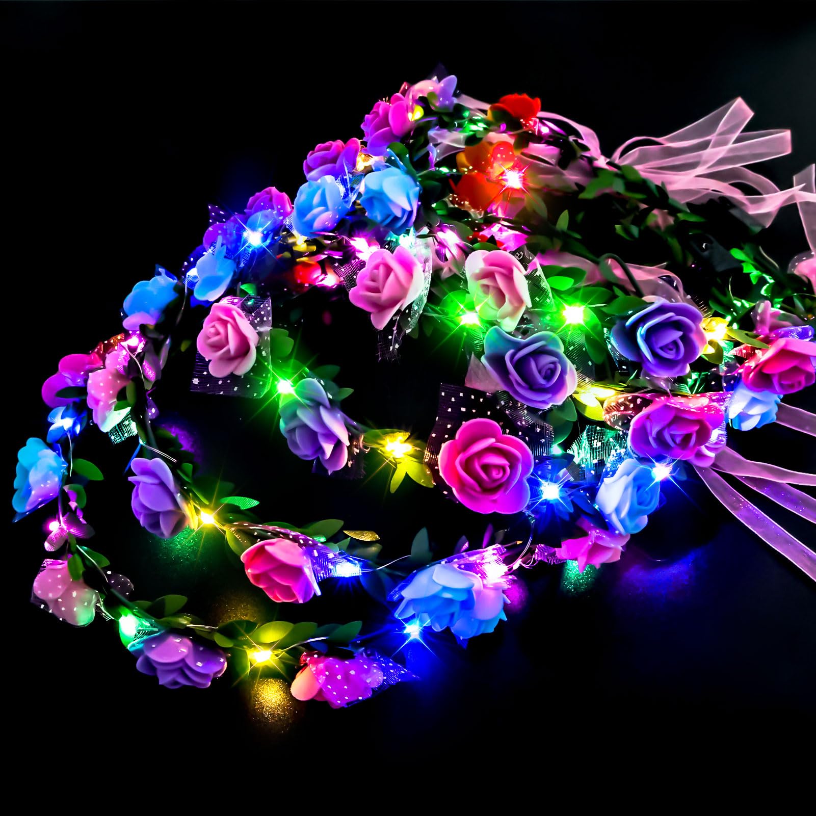Joycabin 5 sztuk opasek na czoło z kwiatami LED, świecący wianek z kwiatów, opaska na czoło, opaska na włosy LED, akcesoria imprezowe dla kobiet, dziewcząt, na urodziny, imprezę, karnawał, wesele