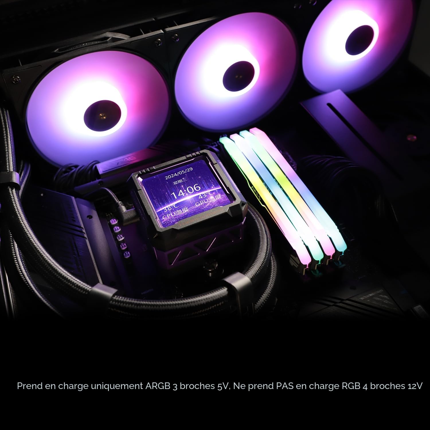 Thermalright FW PRO 360 Black ARGB CPU AIO Refroidisseur avec écran LCD IPS avec résolution 320 x 320, pour AM5&Intel 1700/1851, puissant refroidisseur à eau avec displa amovible de 2,73"