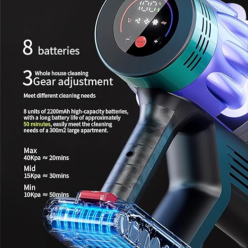 Miniatura 4 de Aspiradora inalámbrica, 550 W, 45 KPA, 70 minutos para el hogar, aspiradora inalámbrica de pie con estación de carga y pantalla LED, aspiradora