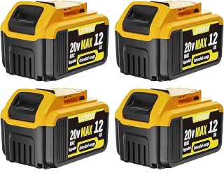 4-Pack 12000mAh Replacement for Dewalt 20V Max Battery, Lithium Ion Battery Compatible with Dewalt DCB200 DCB201 DCB203 DCB204 DCB205 DCB206 DCB207 Series 20V Cordless Tools