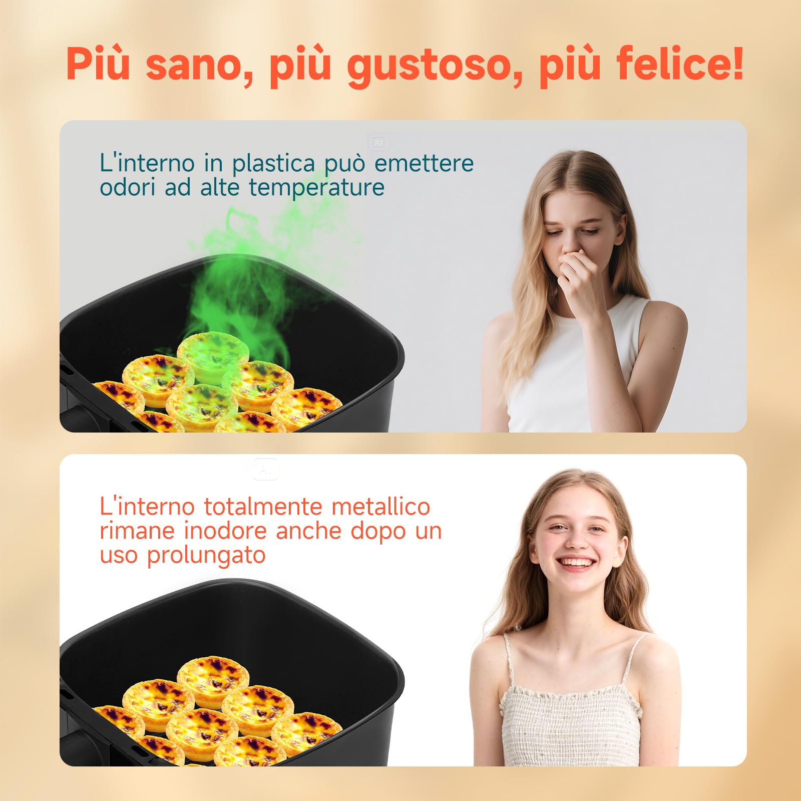 Aigostar Friggitrice ad Aria XXL 8,8 Litri, Air Fryer Doppia Resistenza, Risparmio Energetico 55%, 13 Programmi, Interno Acciaio Inox, Touchscreen & Finestra, Comunità Ricette, 2200W, Nero