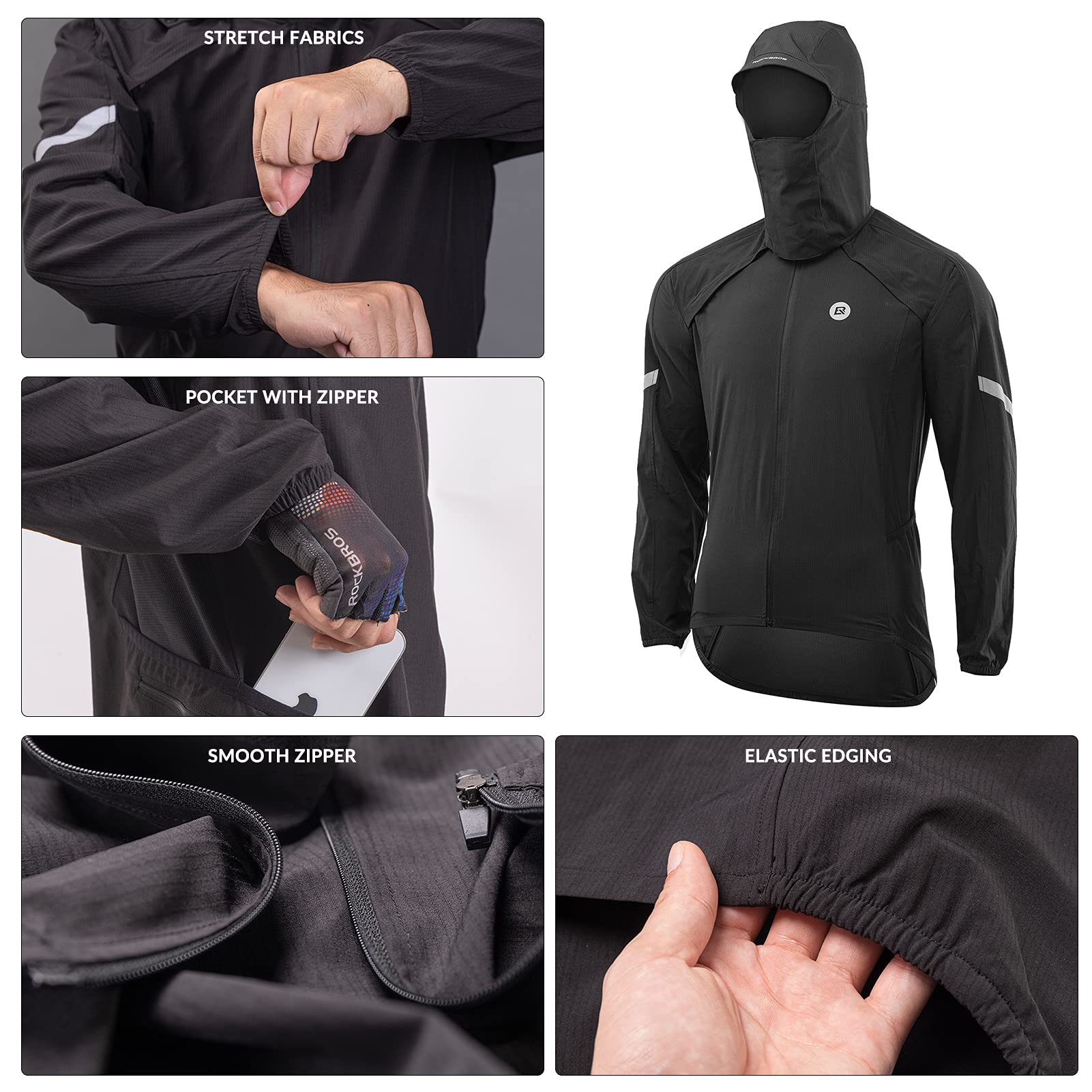 ROCKBROS Veste Homme VTT 3 en 1 Capuche, Veste Cyclisme Sans Manches Léger Respirant Réfléchissant Longue Noir M-4XL