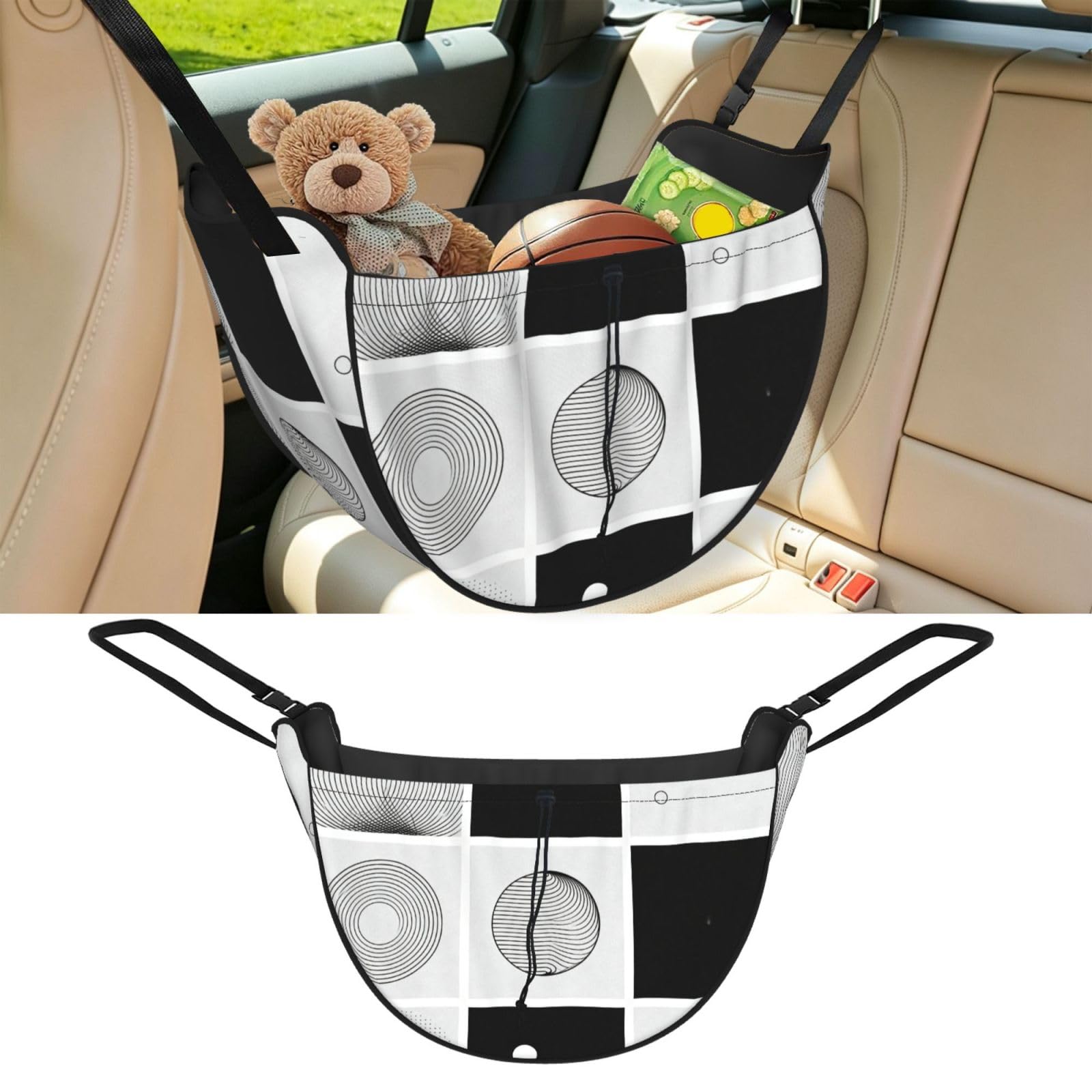 Cntdbu Black And White Car Seat Organizer-Backseat Storage Bag For Travel