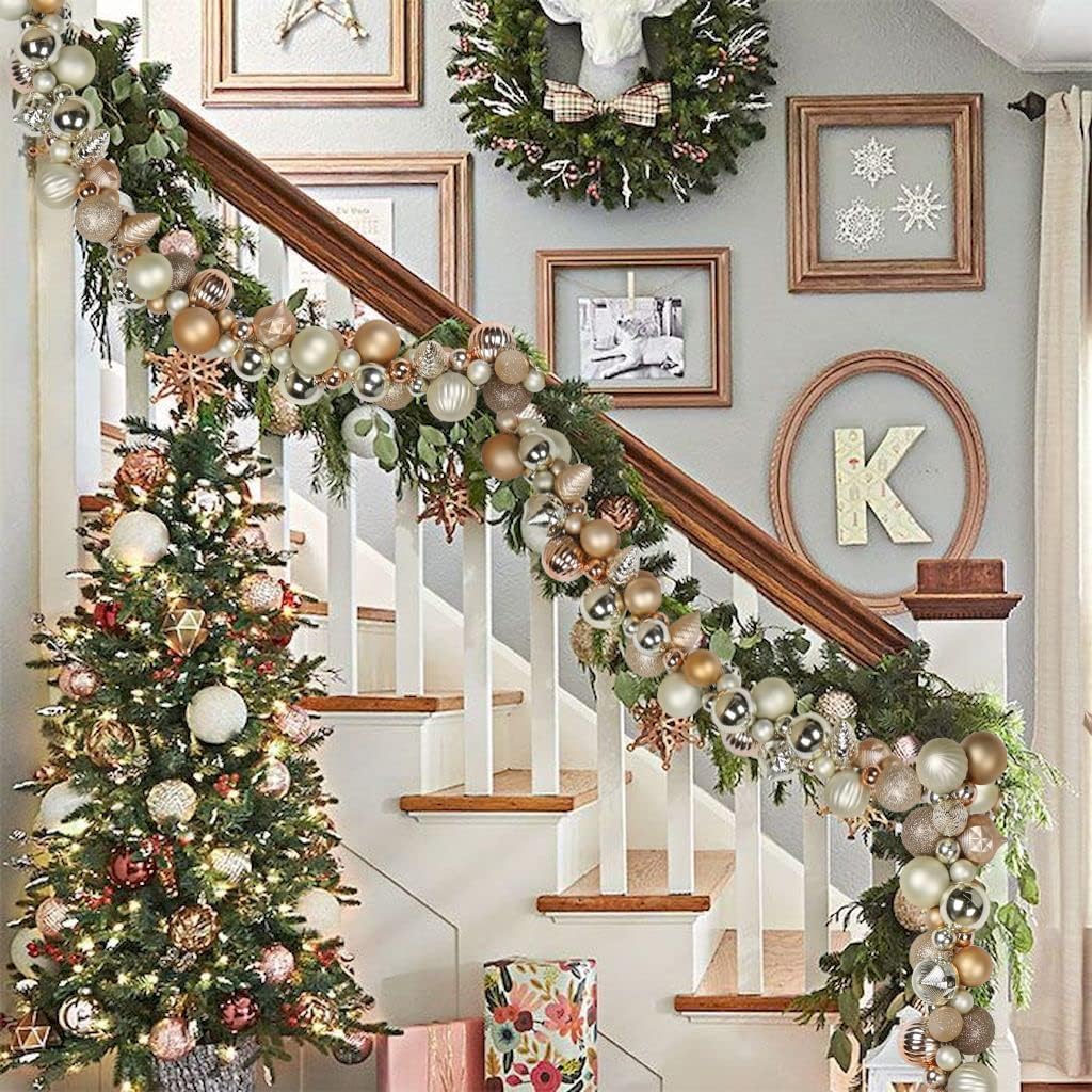 6 FEET Christmas Ball Garland Ornaments Shatterproof Xmas Hanging Balls Decorations for Home Indoor Outdoor Mantel Holiday Party Wedding Tree - Gold & Bronze