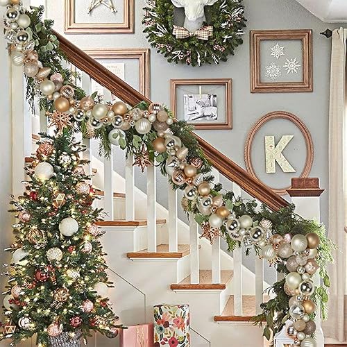 Miniatura 7 de Guirnalda de bolas de Navidad de 6 pies, inastillable, esferas colgantes de Navidad, decoraciones para el hogar, interiores, exteriores, repisas,