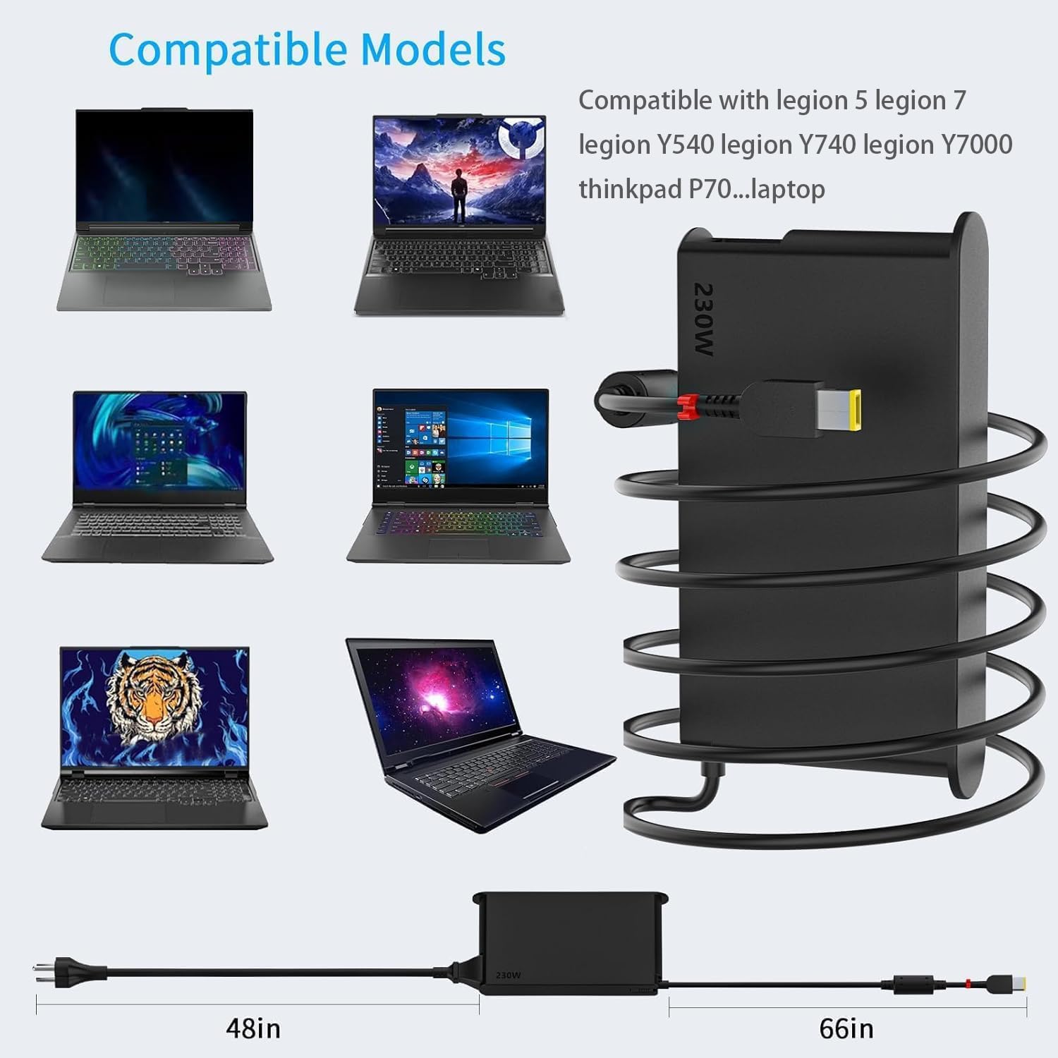 Aremeral 230W Legion 5 Charger Compatible with Lenovo Legion 5 7 5P C7 S7 Y520 Y740 Y730 Y900 Y910 Y920 Y7000P ThinkPad P16 P15 P73 P52 P70 ADL230NLC3A Laptop Power Supply Adapter - Image 4