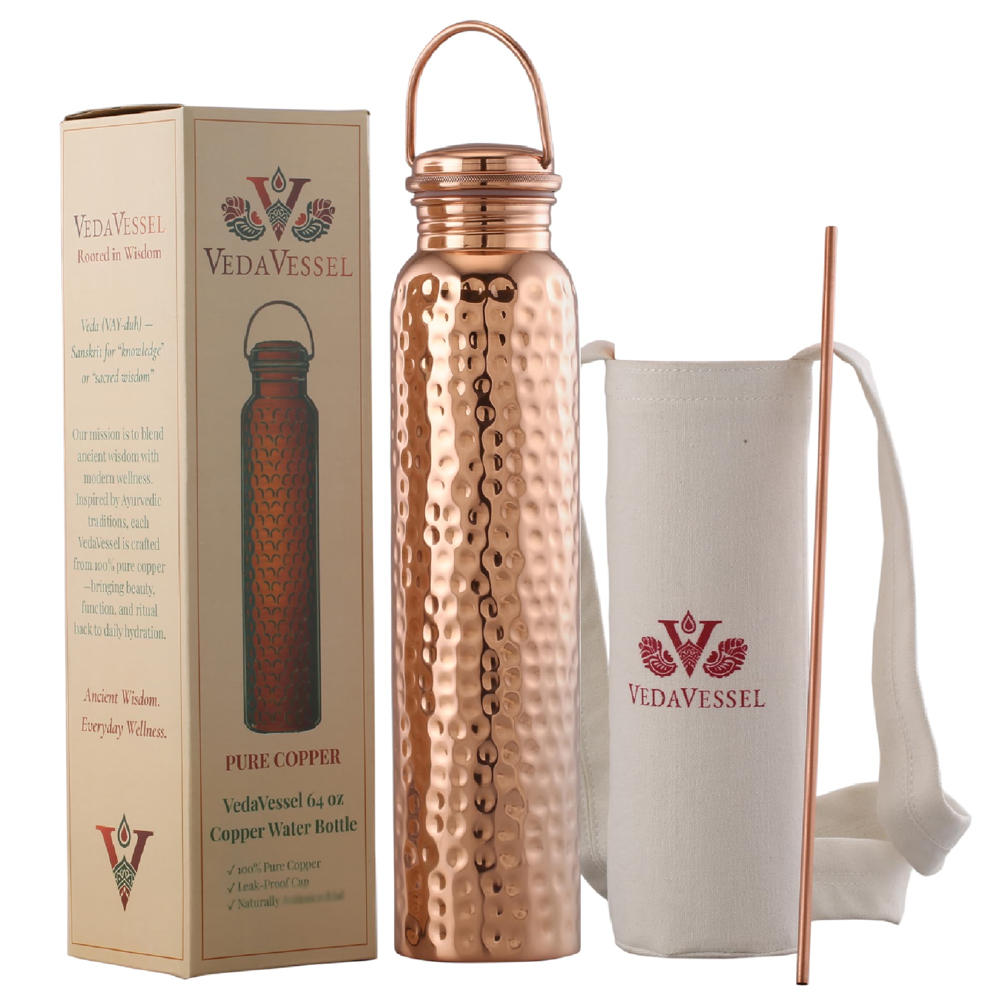 Amazon.com: VedaVessel Copper Water Bottle 64 oz with Handle, Lid