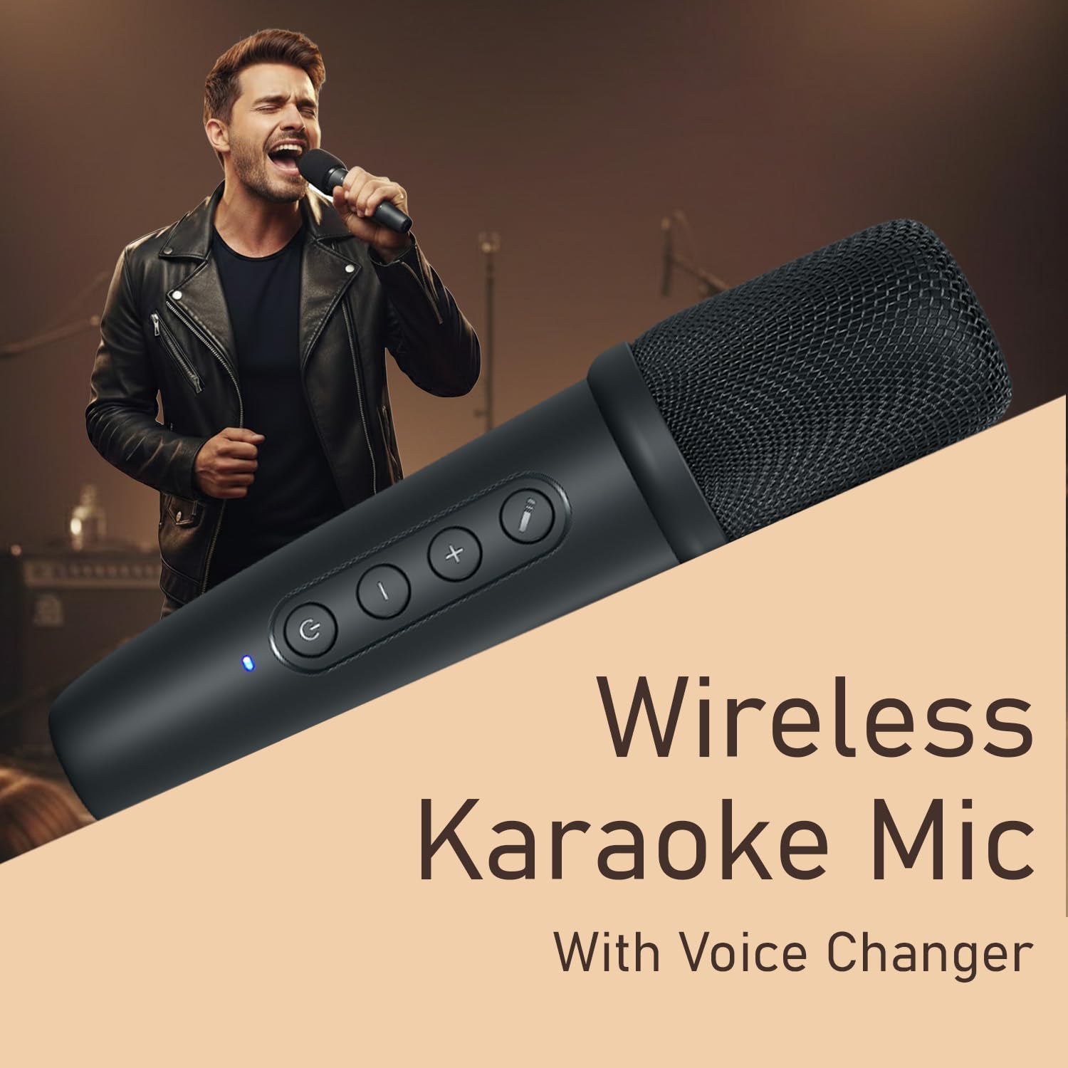 Wireless karaoke microphone being used by a person singing