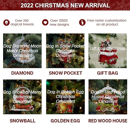 Miniatura 2 de Adorno navideño de Shih Tzu blanco con bolsillo de nieve, decoración navideña para perros 2022, adorno colgante personalizado de madera/acrílico de