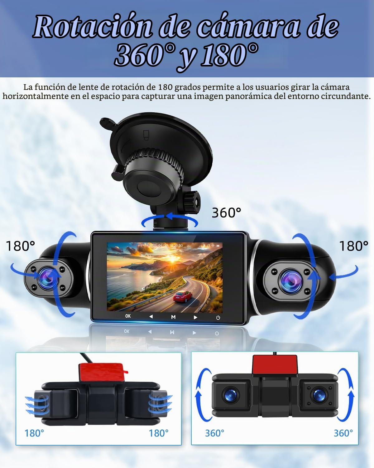 1080P Dashcam a 5 canali con visione a 360° – Dash CAM con telecamere anteriori e Posteriori – Sensore G Registrazione in Loop Visione notturna WiFi Controllo tramite App Monitoraggio del parcheggio