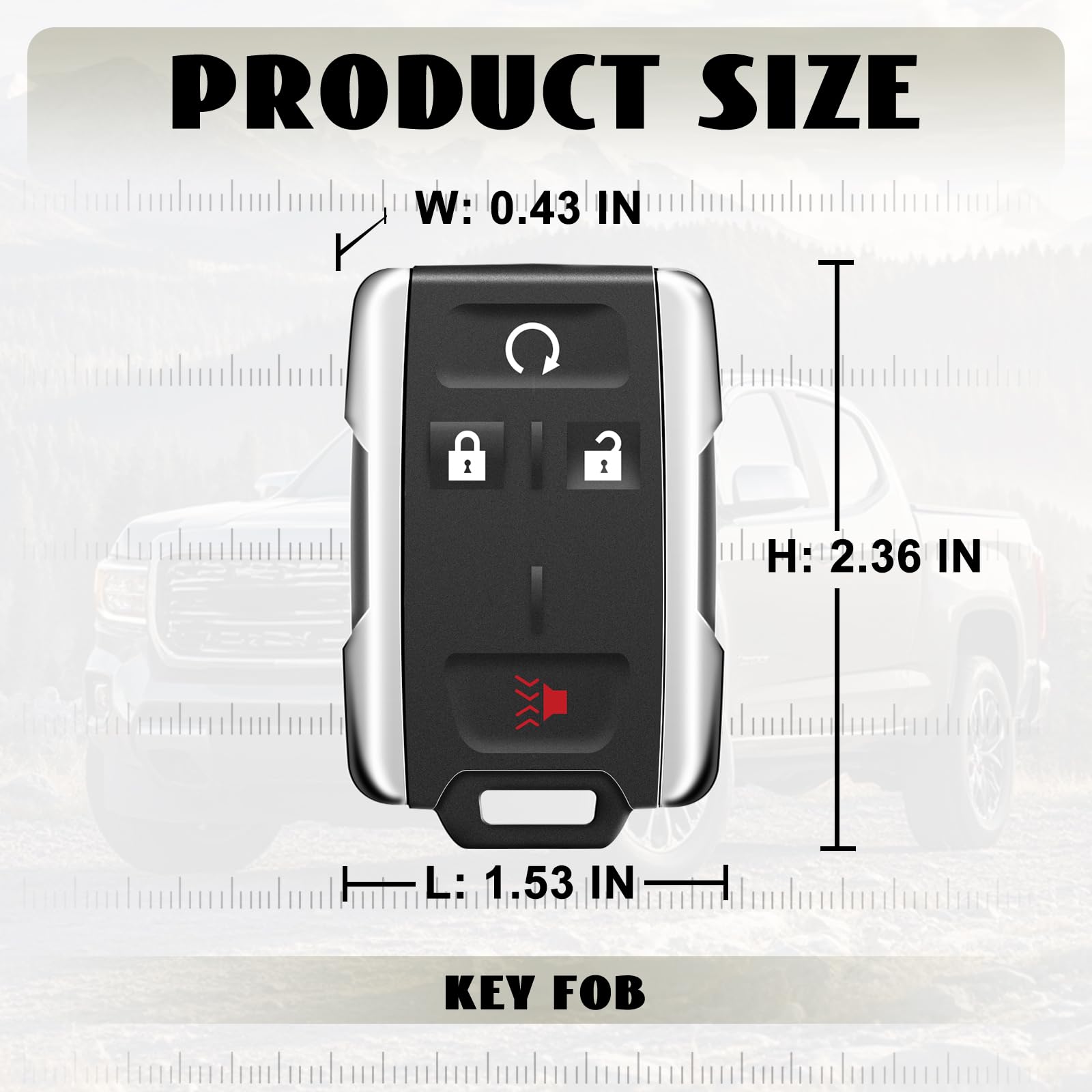Nrgedzam 4 Buttons Keyless Entry Remote Key Fob Replacement for 2014-2018 Chevy Silverado GMC Sierra 1500 2500 3500, 2015-2021 GMC Canyon Chevrolet Colorado (1PCS)