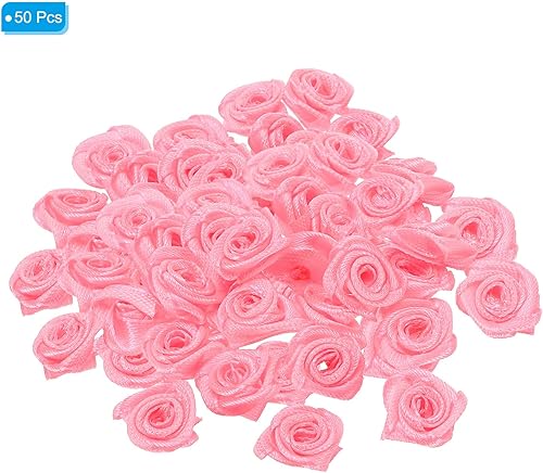Miniatura 3 de PATIKIL Mini rosas de cinta de satén de 0.6 pulgadas, 50 piezas de adornos de flores de tela, apliques de rosetas para manualidades y bodas, color