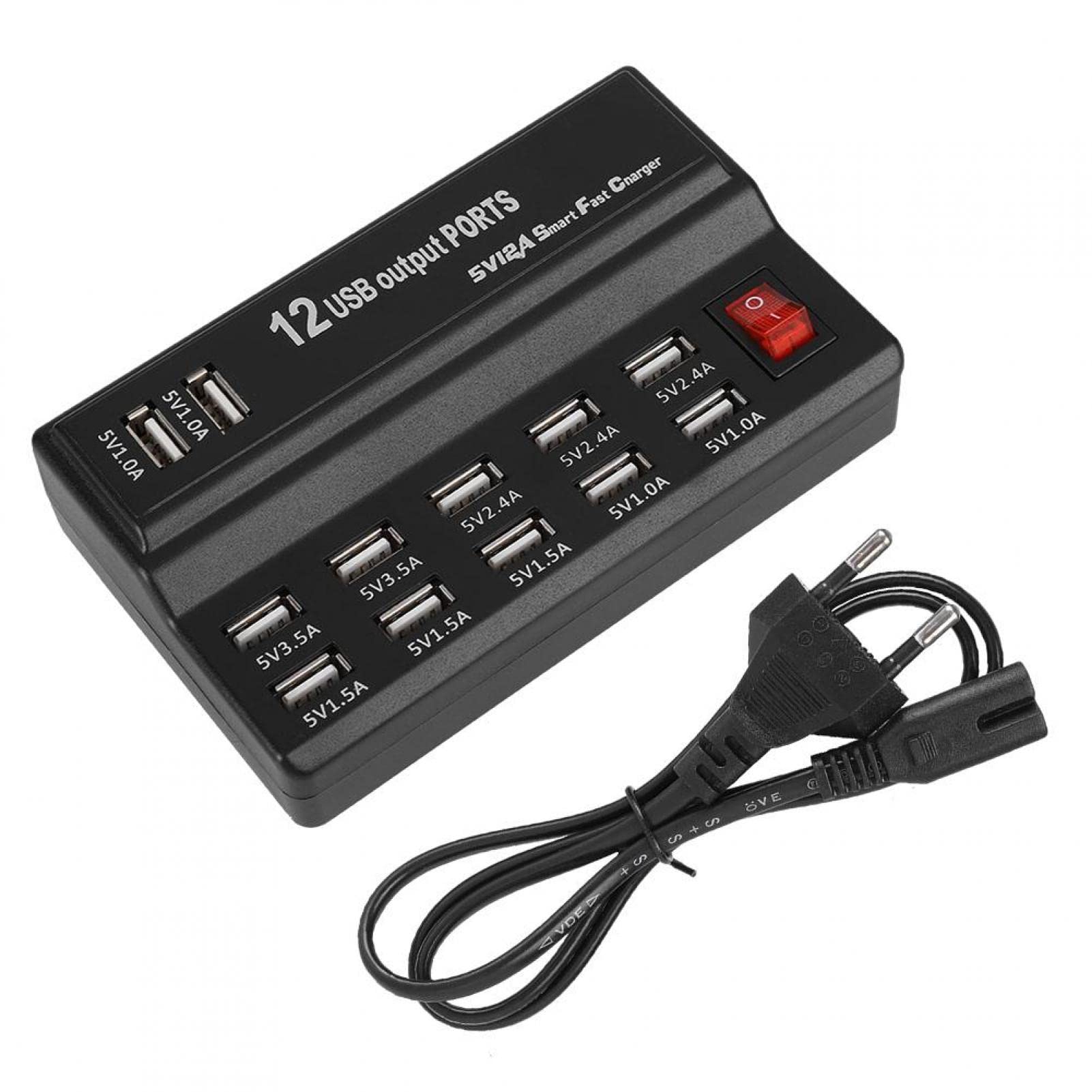 ciciglow Hub USB, 12 Porte Hub USB Stazione di Ricarica 5V 10A Caricabatterie Rapido Splitter USB da Viaggio per la Casa per Cellulare/tablet/MP3/MP4(Spina UE)