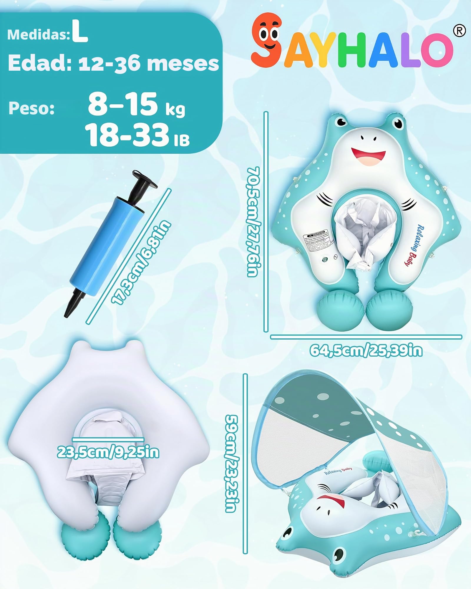 Flotador para bebé con toldo, Flotador de Piscina Infantil con Asiento de Seguridad, Flotador de natación y Flotador de Agua para niños pequeños de 12 a 36 Meses (L: 12-36 Meses)