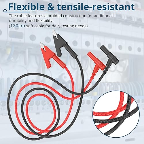 Miniatura 38 de 1 par de cable de prueba de enchufe de plátano a clip de cocodrilo, 39.4 in/3.28 pies, corriente nominal de 15 A, voltaje máximo de 1000 V, cable