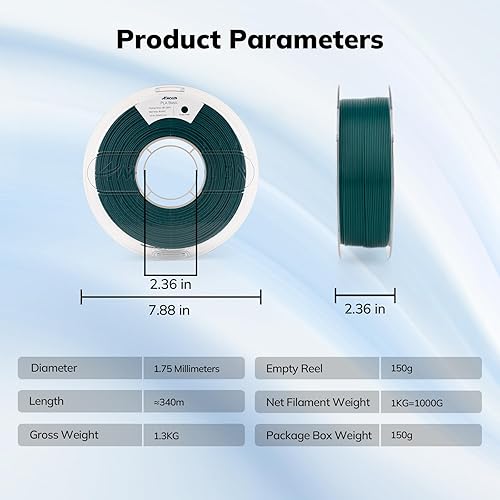 Miniatura 4 de AMOLEN Filamento PLA para impresora 3D, filamento PLA de alta velocidad de 23.622 ins de 0.069 in, PLA verde bosque, 2.2 libras, precisión