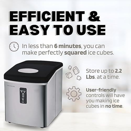 Miniatura 3 de Frigidaire EFIC1030 Máquina para hacer hielo de acero inoxidable, resistente, hace 26 libras de cubitos de hielo transparentes por día, panel de