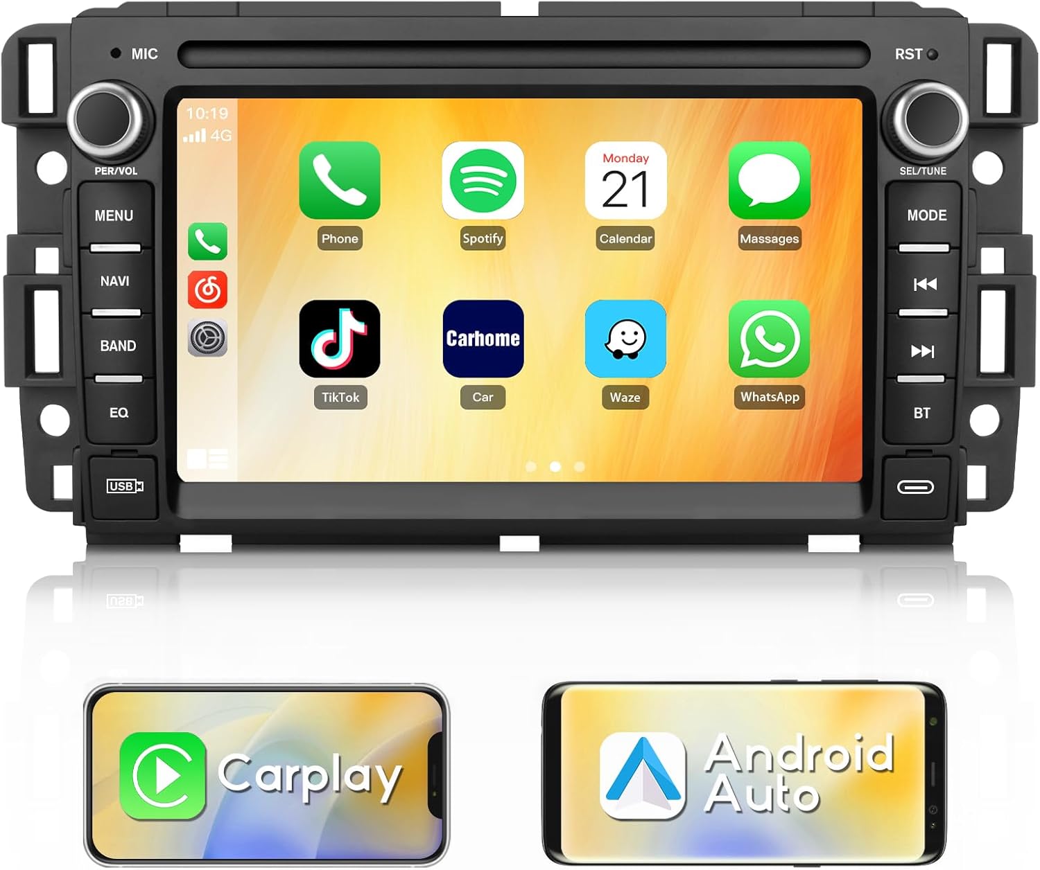 AWESAFE 4Core 64GB Car Radio for Chevy Silverado 1500 Tahoe GMC Sierra Acadia 2007-2013, 7 Inch Touch Screen Head Unit with Android System Support CarPlay Android Auto AM FM Bluetooth