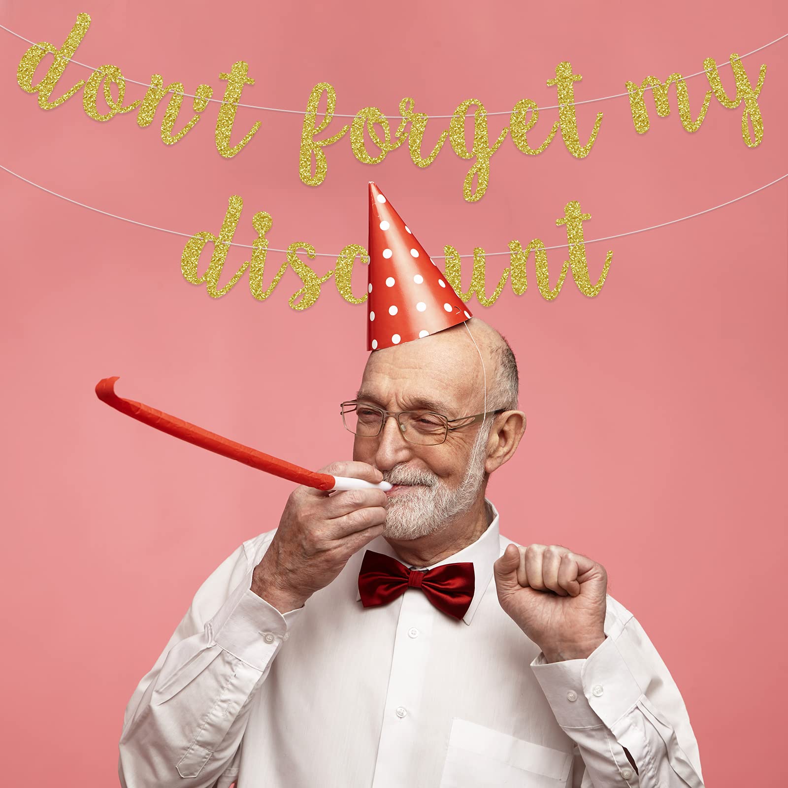 "Don't Forget My Discount" Banner - Retirement Birthday Party Decor, Pre-Strung, Gold Glitter, 3.7ft - View #8
