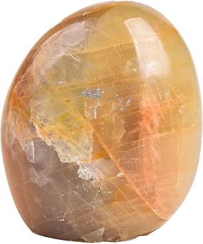 AMOYSTONE Orange Moonstone Decorative Stone Polished Slab Crystal Healing Reiki Home Decor, Single Irregular Small 0.40.7 LBS