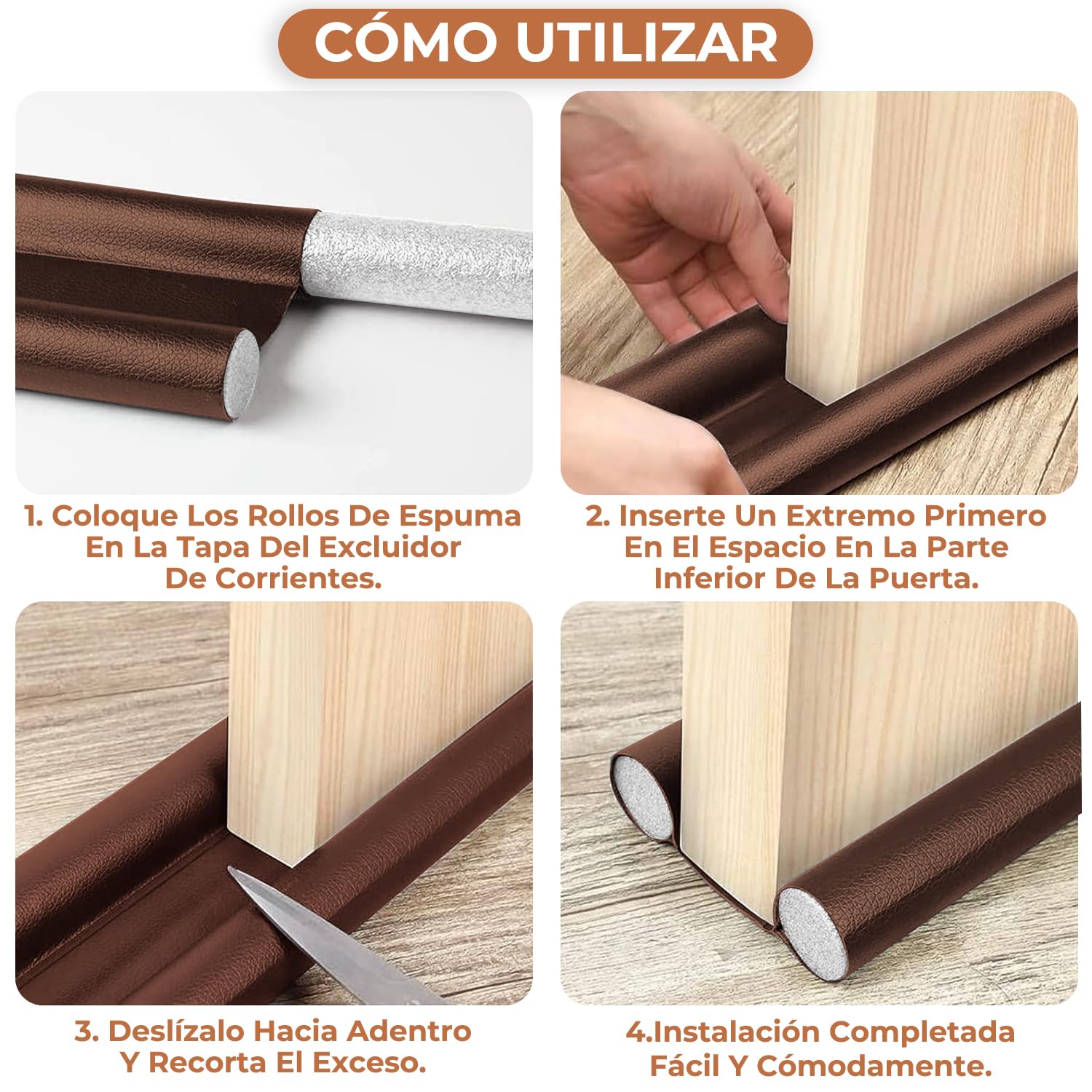 3 Piezas 96 cm Puerta Flexible Tira De Sellado Inferior, Burlete Doble para Puerta, Doble Aislamiento Anticorriente, Protección Polvo, Insectos Y Aislamiento Acústico (Marrón, 3 Piezas)