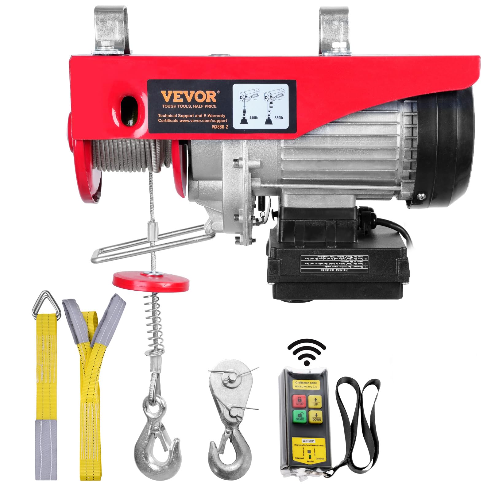 VEVOR Paranco a Leva Elettrico 850 W Carico Max. da 400 kg Motore con Telecomando Senza Filo Distanza da 10m, Paranco Elettrico a Leva per Sollevamento Carico Velocità 10 m/min Altezza 12m