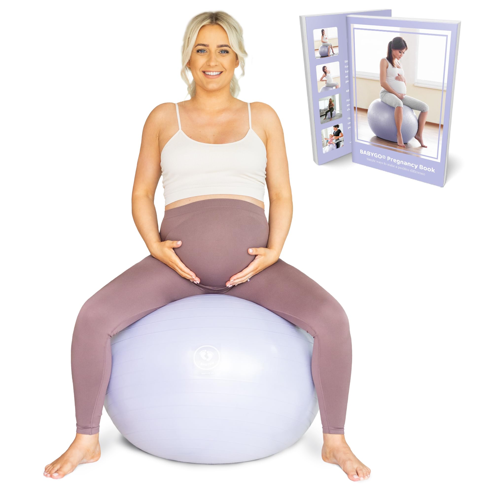 BABYGO® Birthing Ball for Pregnancy Maternity Labour & Yoga + Our 100 Page Pregnancy Book, Exercise, Birth & Recovery Plan, Anti-Burst Eco Friendly Material
