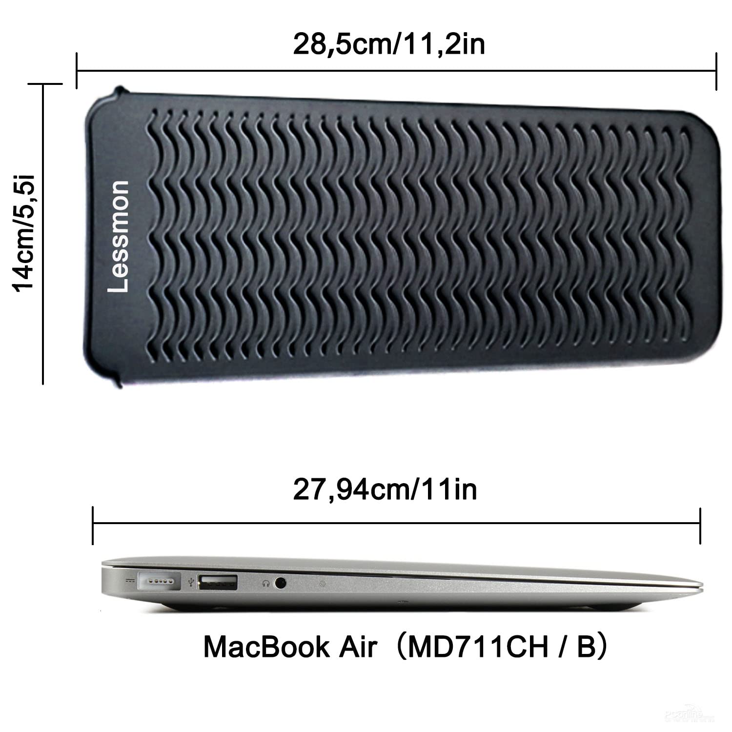 Hitzebeständiger Silikon Mattenbeutel, Mattenabdeckung für Lockenstäbe, Haarglätter, Glätteisen und andere heiße Haarwerkzeuge, Höhe 28,5cm und Breite 14cm, Schwarz